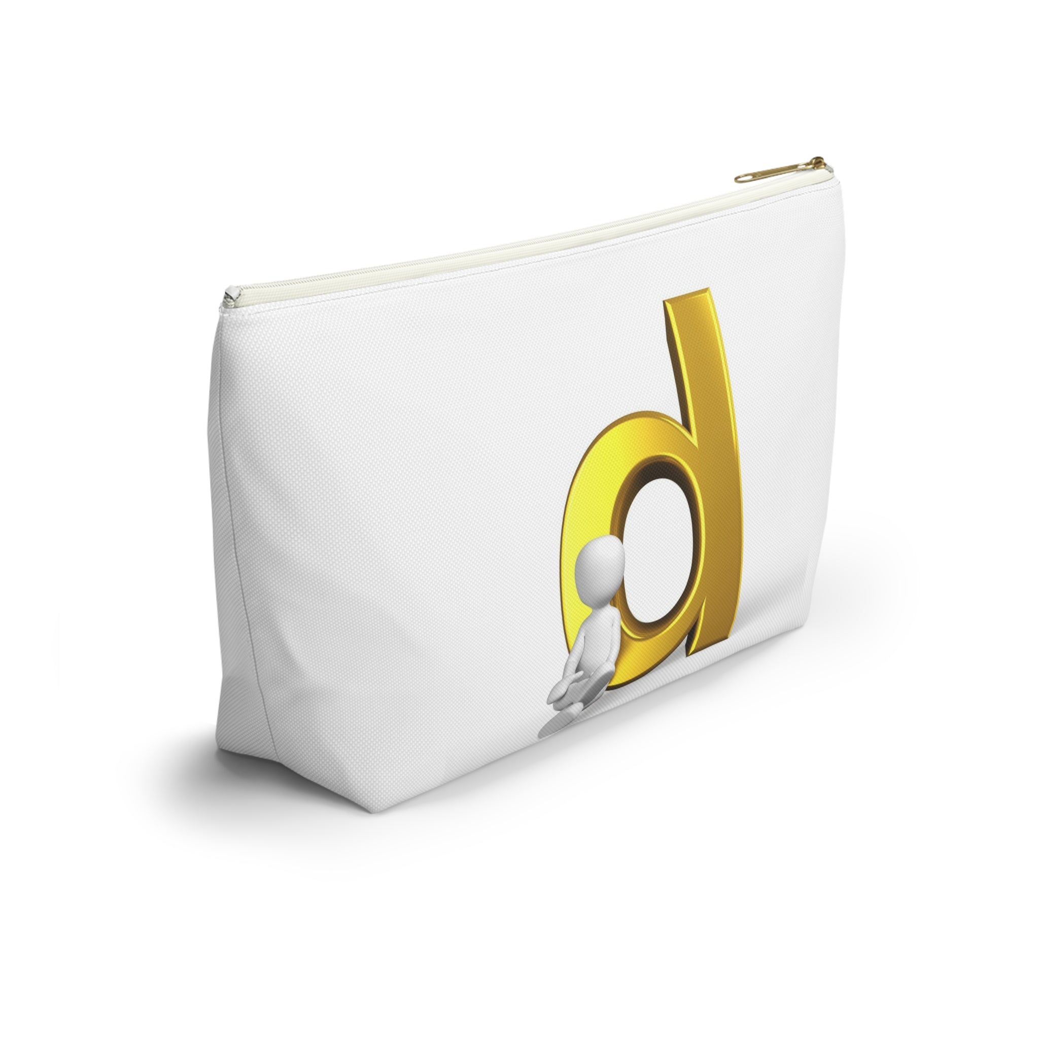 Gold Letter D with Sitting Figure Accessory Pouch | T-Bottom Zipper Pouch