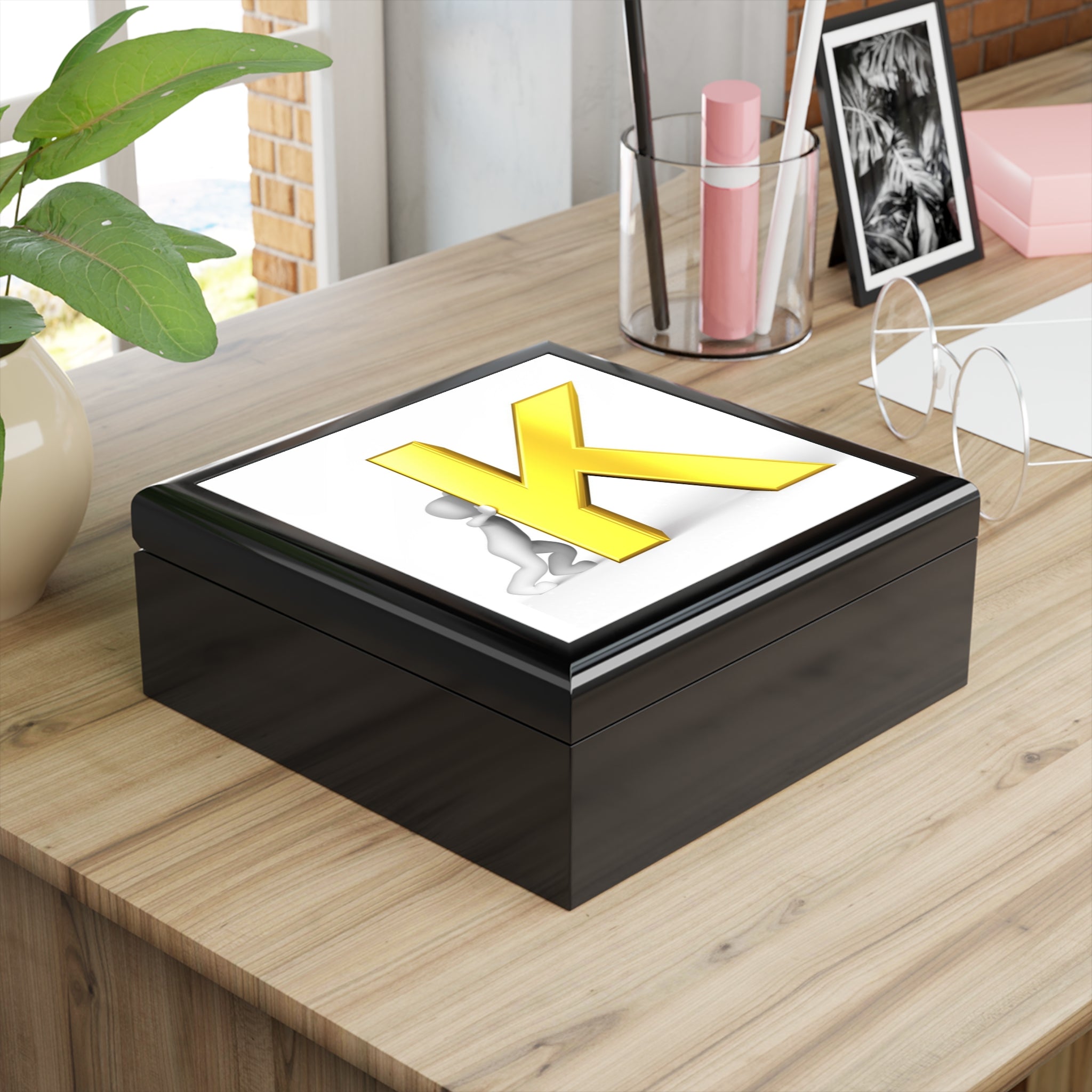 Gold Letter K Monogram Jewelry Box | Personalized Initial Keepsake