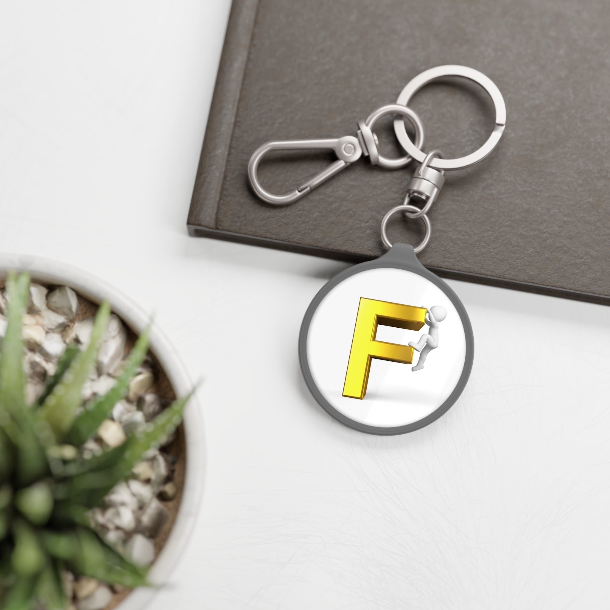 Gold Letter F climbing figure Keyring Tag | Monogram Initial Keychain