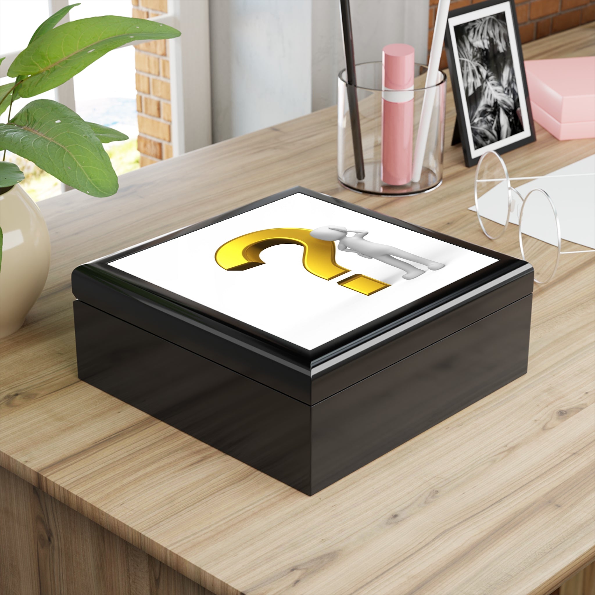 3D Question Mark Figure Jewelry Box | Black Keepsake Trinket Box