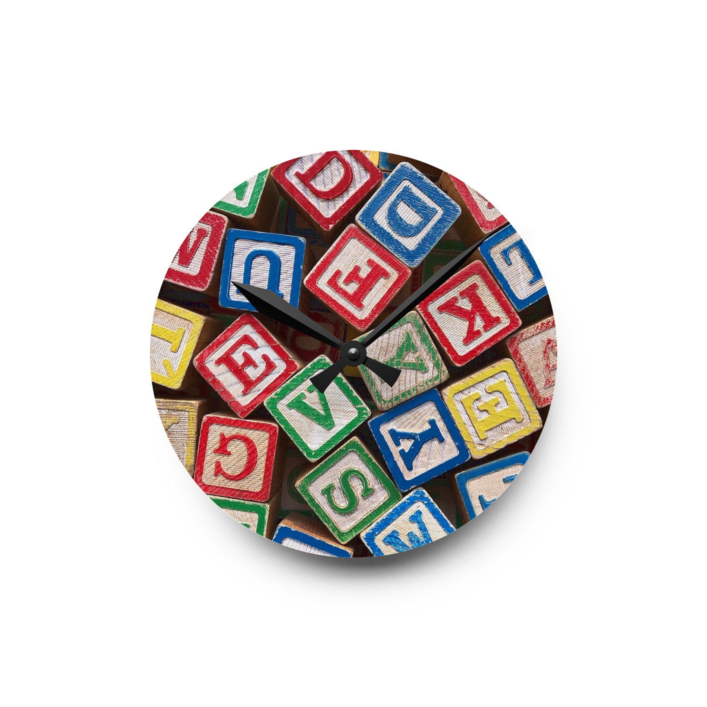 Alphabet Blocks Acrylic Wall Clock | Vintage Toy Letter Design