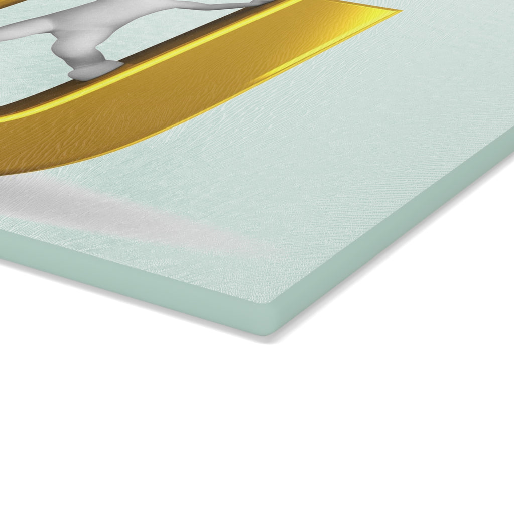 3D Figure Climbing Gold Letter U Glass Cutting Board | Monogram Initial Kitchen Decor