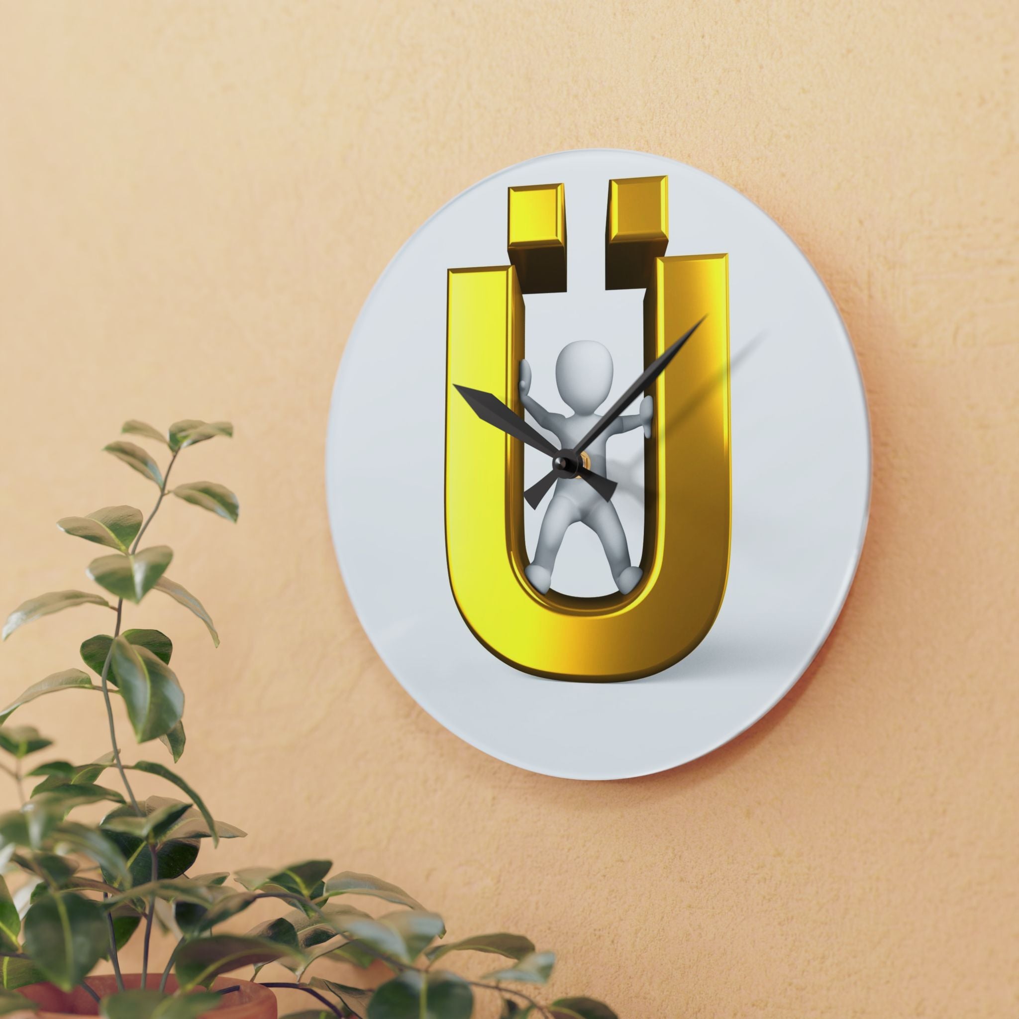 Golden Letter Ü Acrylic Wall Clock | Modern Typography Decor