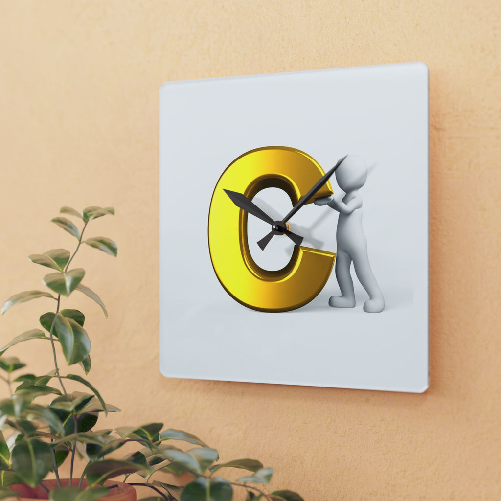 3D Gold Letter c with Figure Acrylic Wall Clock | Modern Legal Decor