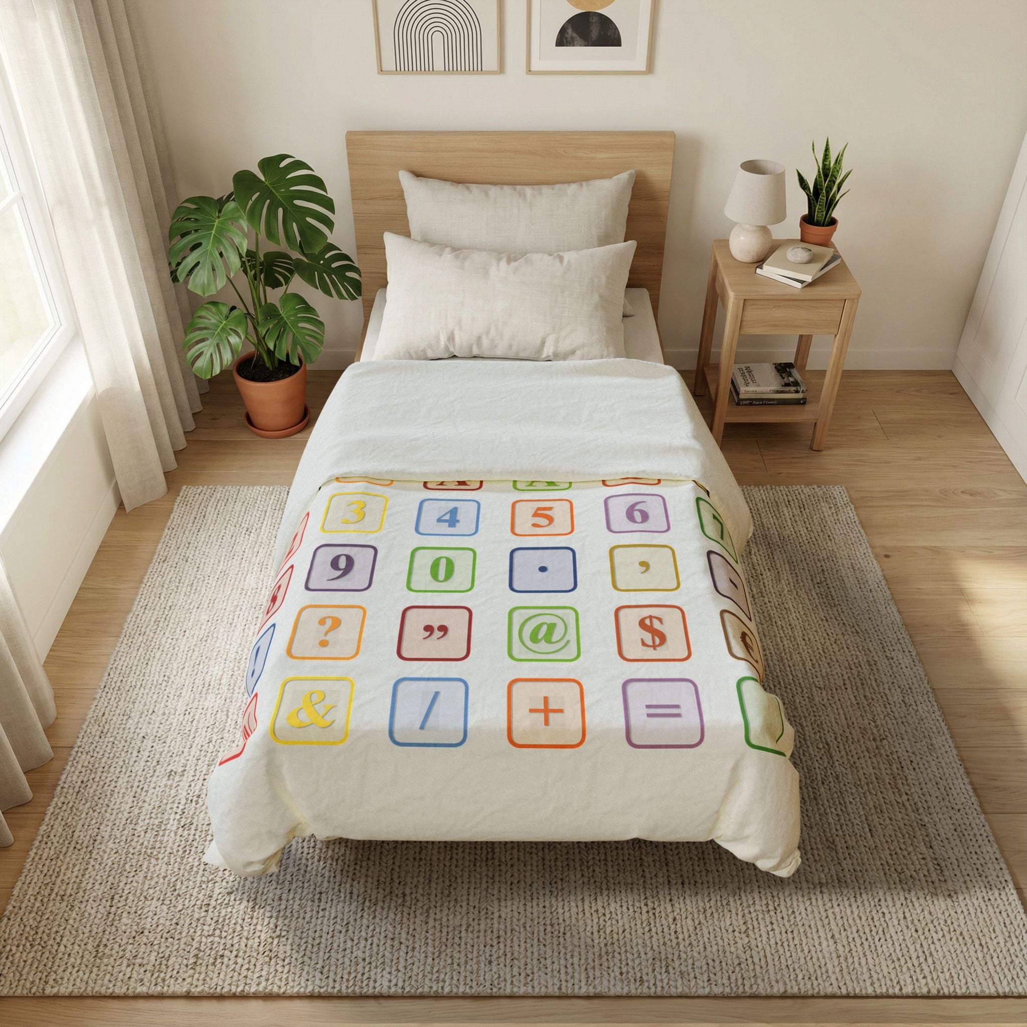 Colorful Alphabet and Symbols Cotton Duvet Cover | Kids ABC Blocks Bedding
