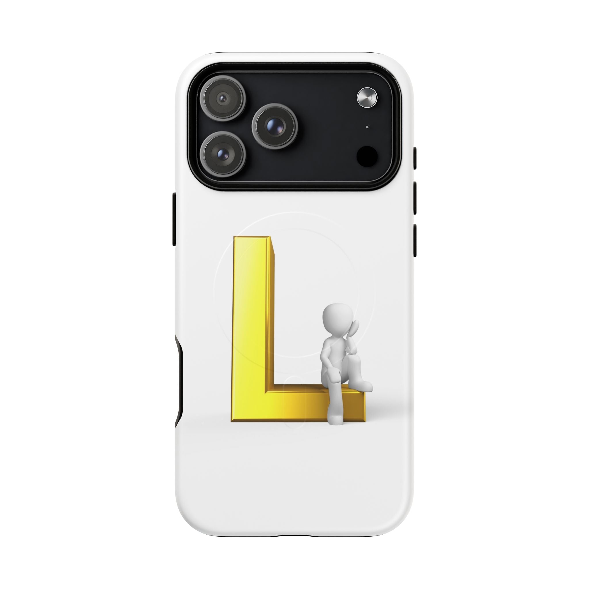 Yellow 3D Letter L with Sitting Figure phone case | Tough Magnetic Case
