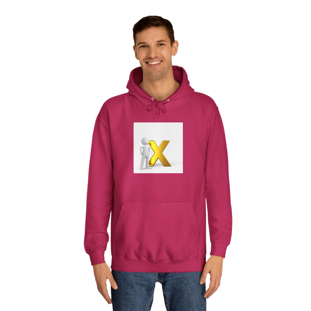 3D Figure Leaning on Gold X Hoodie | Letter X Initial Pullover