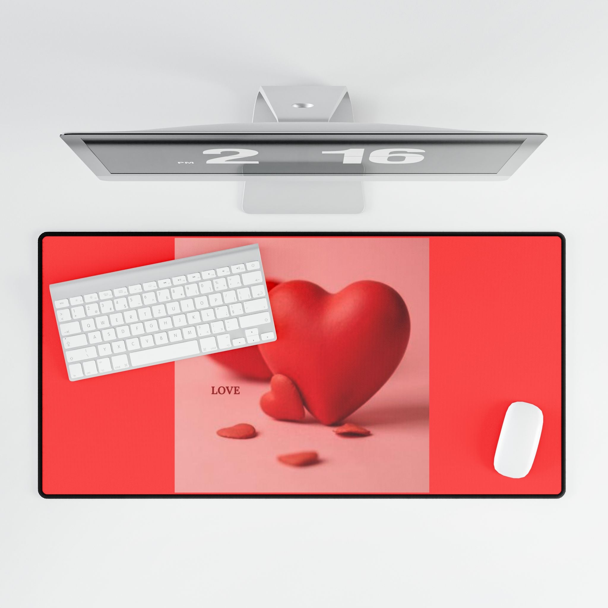 Red 3D Hearts Desk Mat | Valentine Love Mousepad