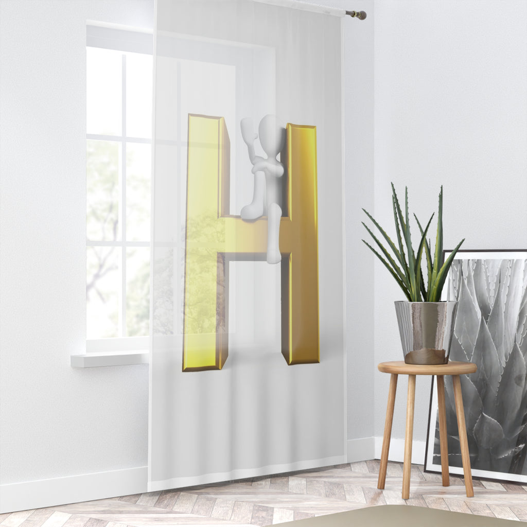 3D Gold Letter H with Climbing Figure Window Curtain | Monogram Initial Decor