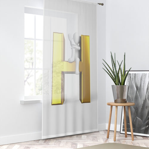 Rideau de fenêtre 3D Lettre H en Or avec Figurine d'Escalade | Décoration Initiale Monogramme
