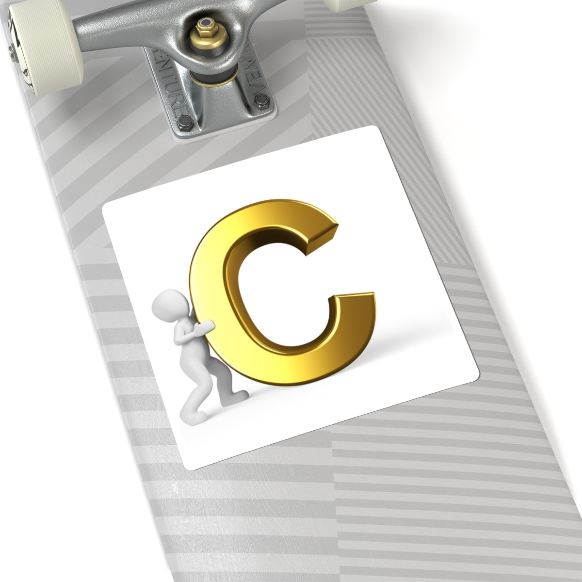 3D Gold Letter C with Pushing Figure Sticker | Kiss-Cut Sticker