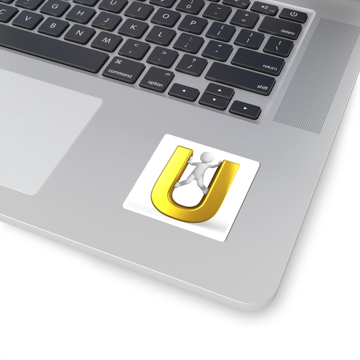 3D Gold Letter U with Climbing Figure Sticker | Kiss-Cut Sticker