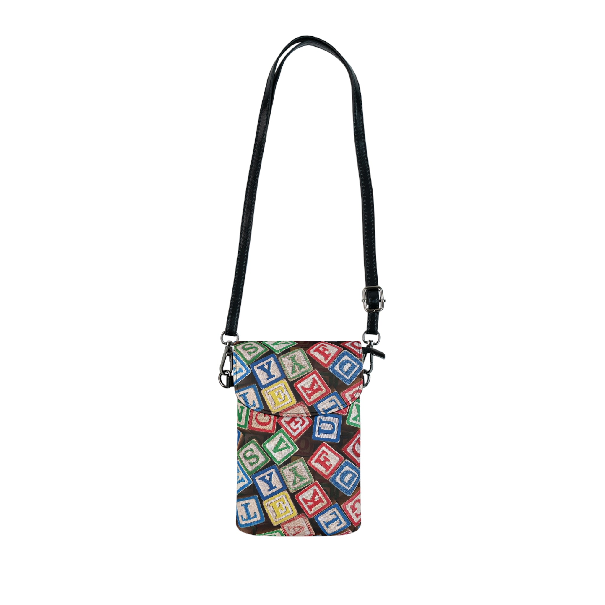 Colorful Alphabet Blocks Small Cell Phone Wallet | Crossbody Phone Pouch