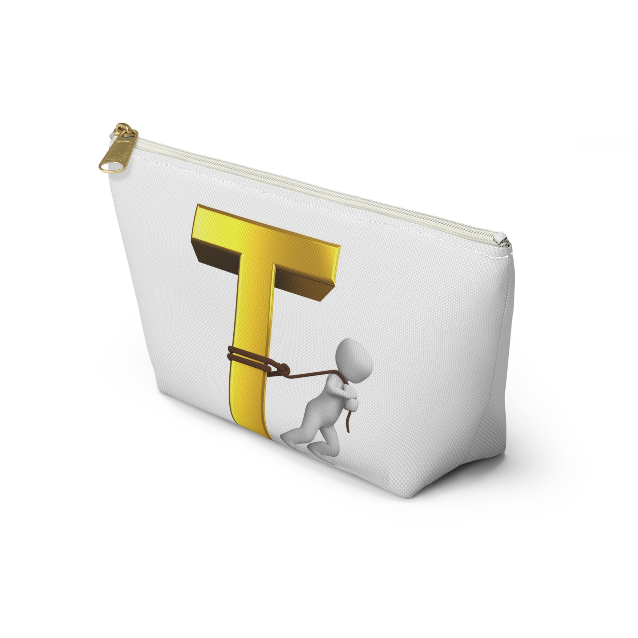 Gold Letter T with Person Pulling Rope Accessory Pouch