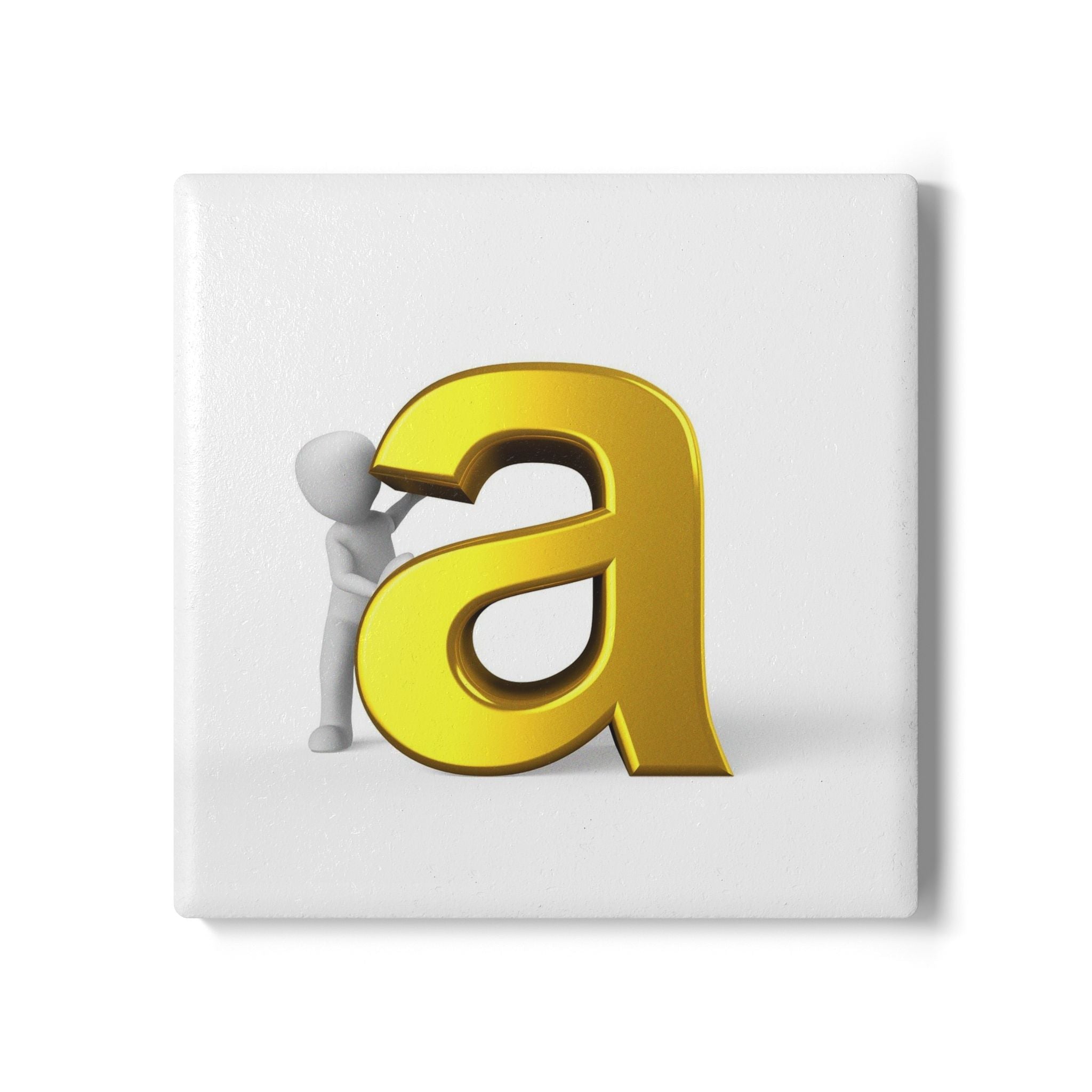 Gold Letter A with Figure Ceramic Coaster | Monogram Initial Drink Mat
