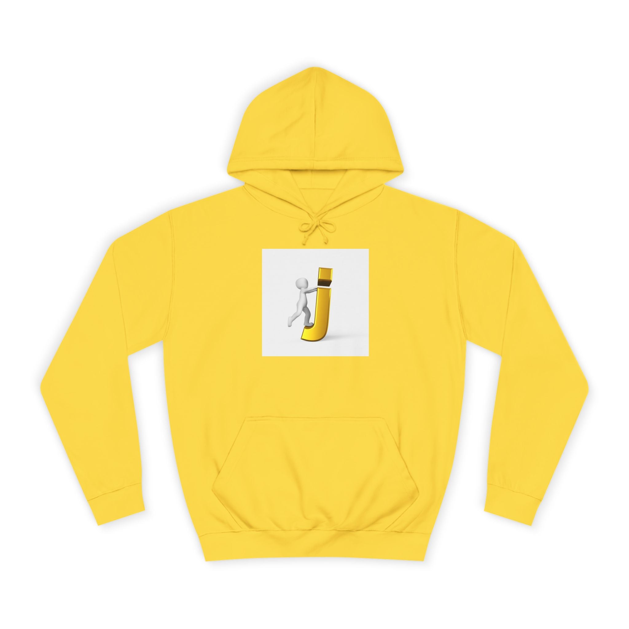 Sweat à capuche en 3D avec figurine bâton sur la lettre J en or | Monogramme initial lettre J