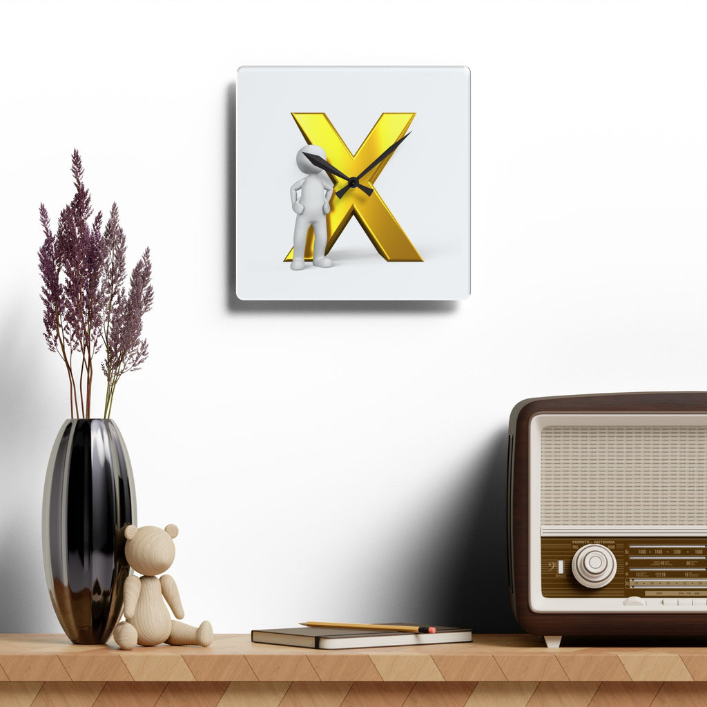 Gold Letter X with Figure Acrylic Wall Clock | Modern Initial Decor