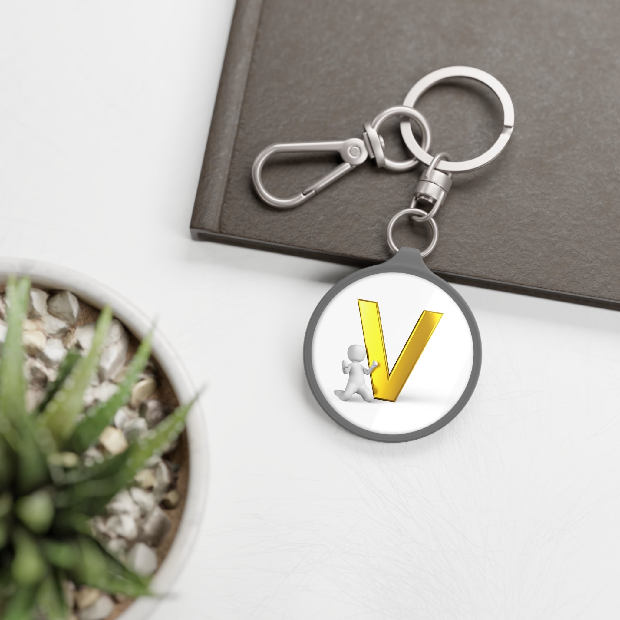 Gold Letter V Monogram Keyring Tag | Initial V Keychain