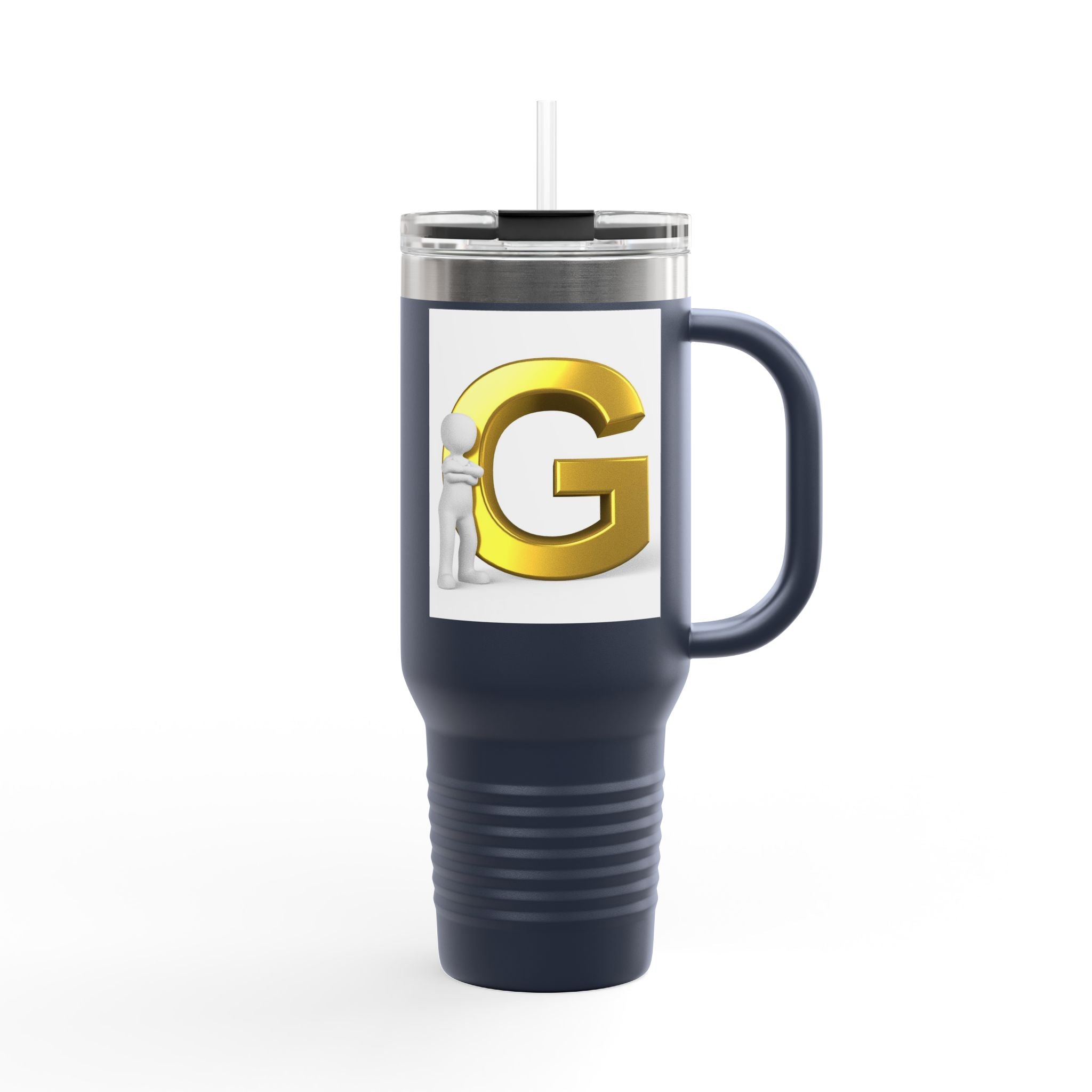 Gold 3D Letter G Initial Travel Mug 40oz | Insulated Tumbler