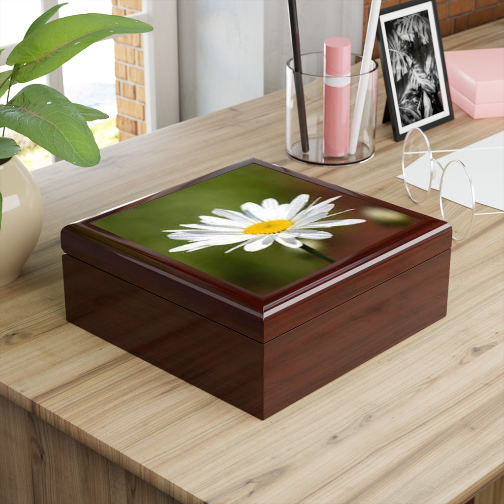 White Daisy Photo Jewelry Box | Floral Keepsake Trinket Box