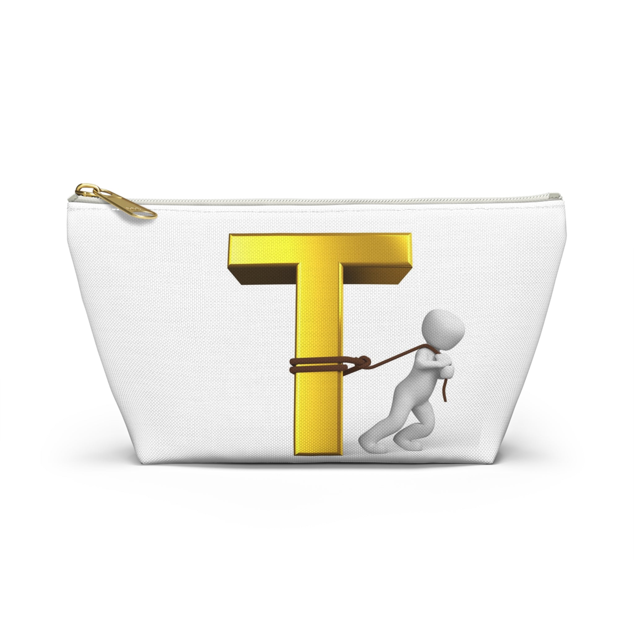 Gold Letter T with Person Pulling Rope Accessory Pouch