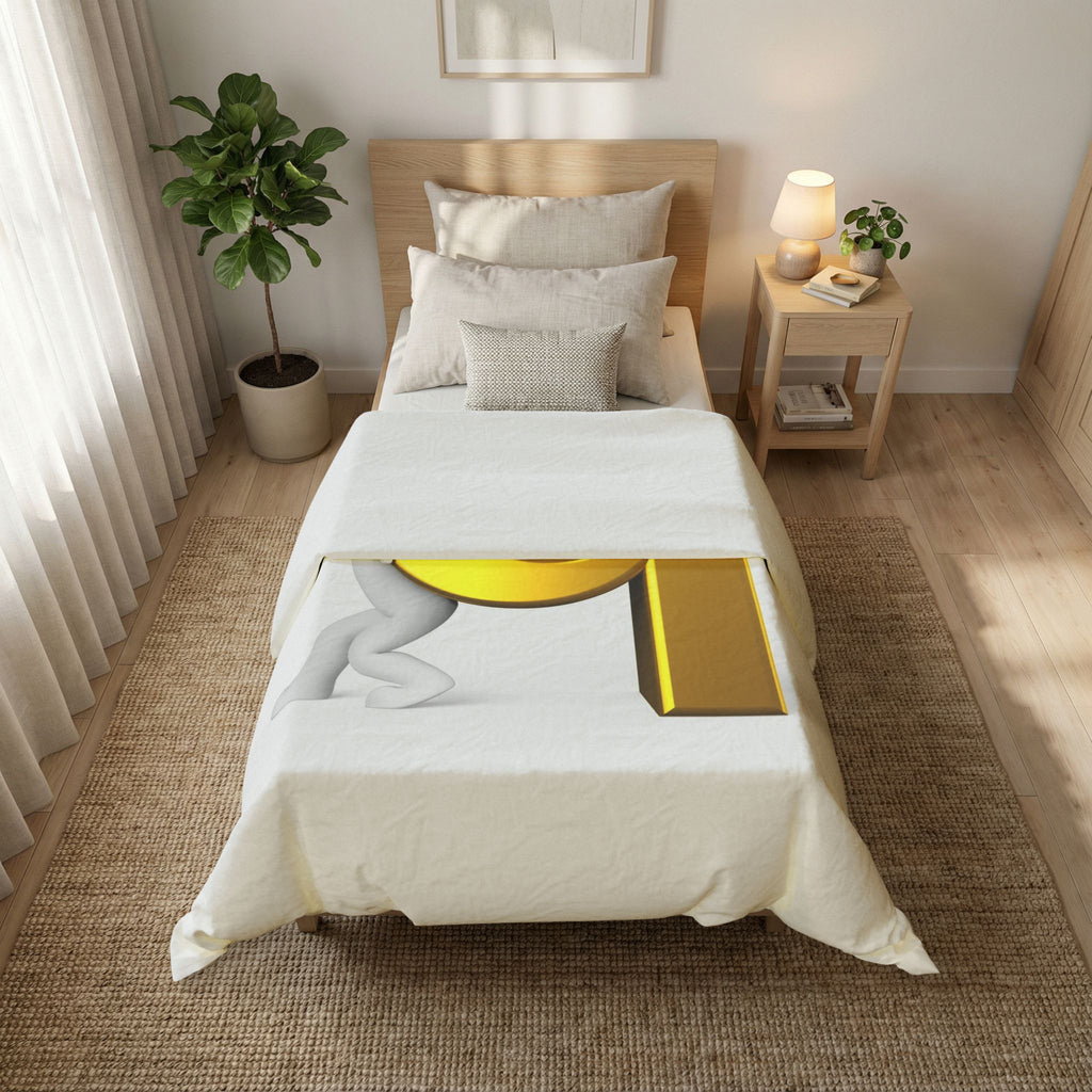 3D Gold Letter Q with Figure Cotton Duvet Cover | Alphabet Bedding