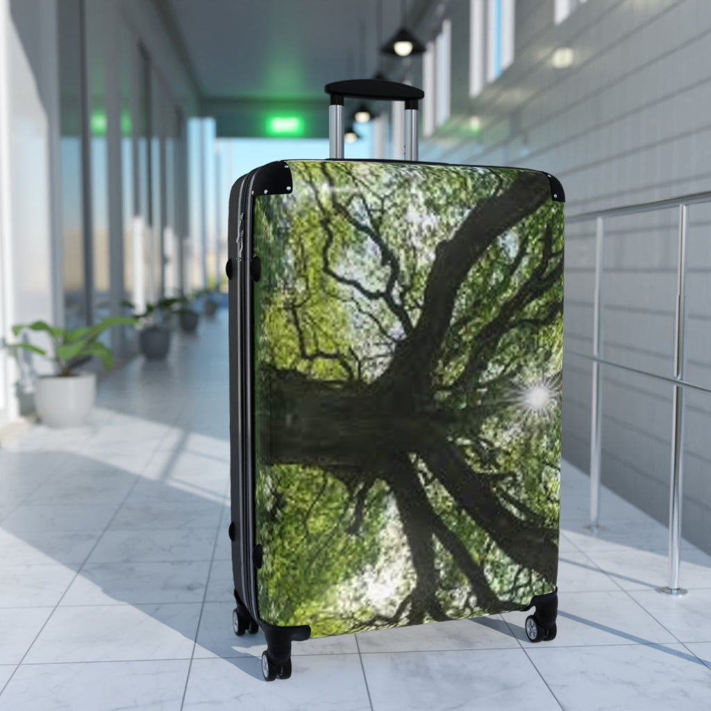 Sunlit Tree Canopy Suitcase | Nature Luggage, Forest Photography