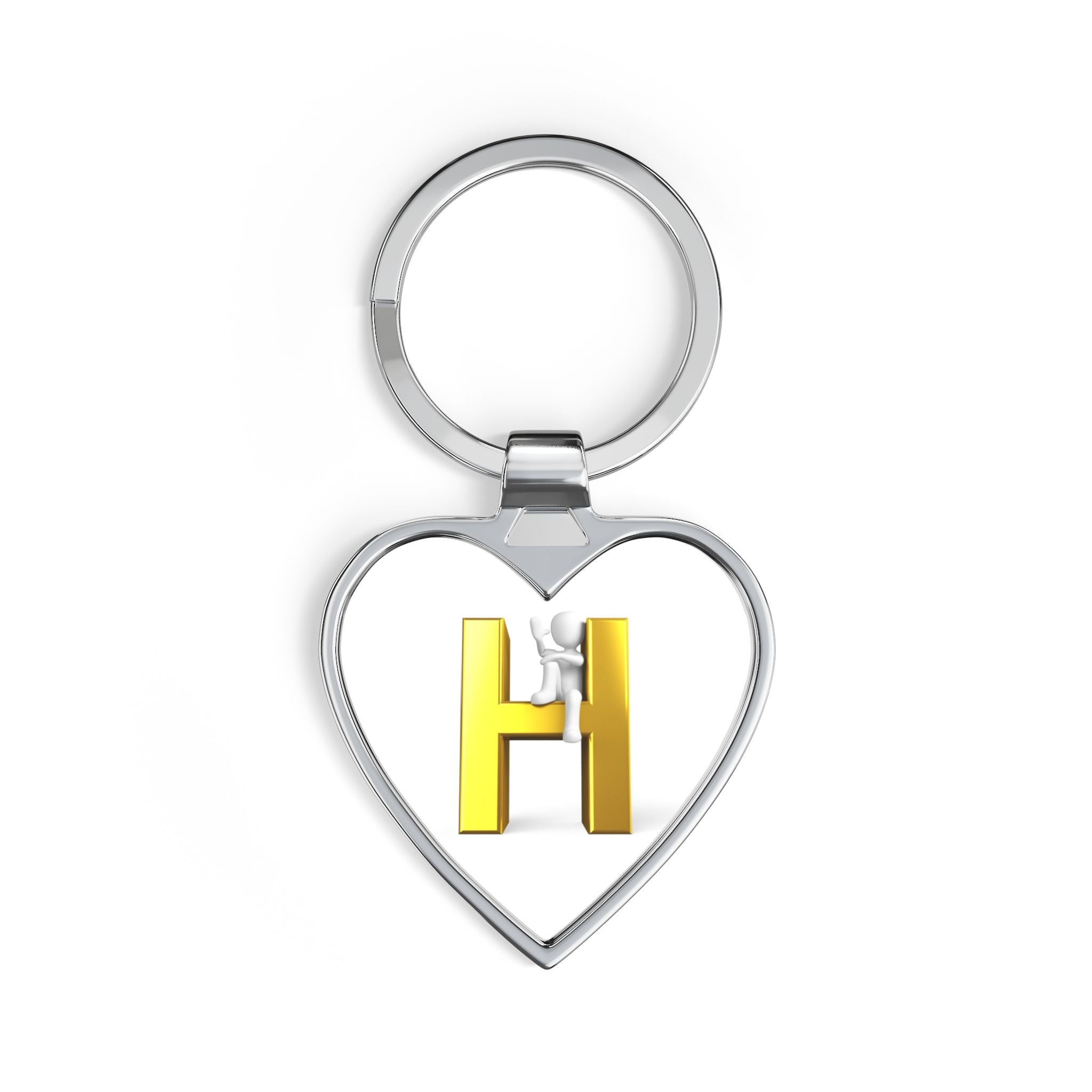 Gold Letter H Initial Heart Keychain | Monogram Keyring