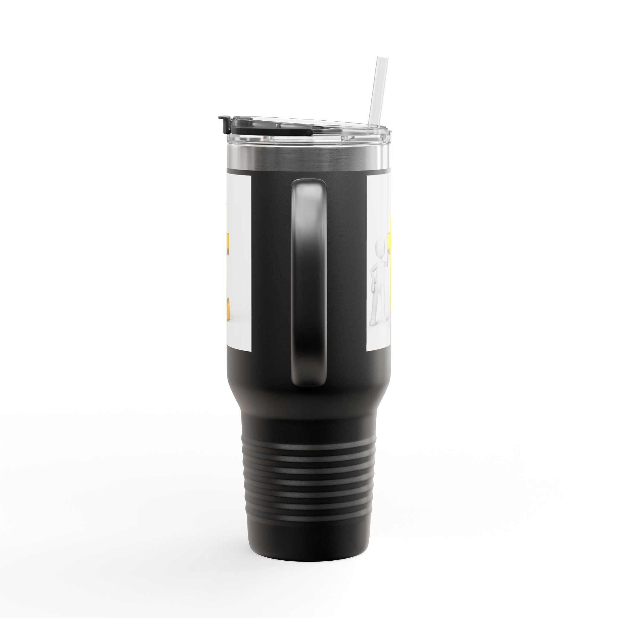 3D Stick Figure with Gold Letter T Insulated Travel Mug 40oz | Tall Tumbler