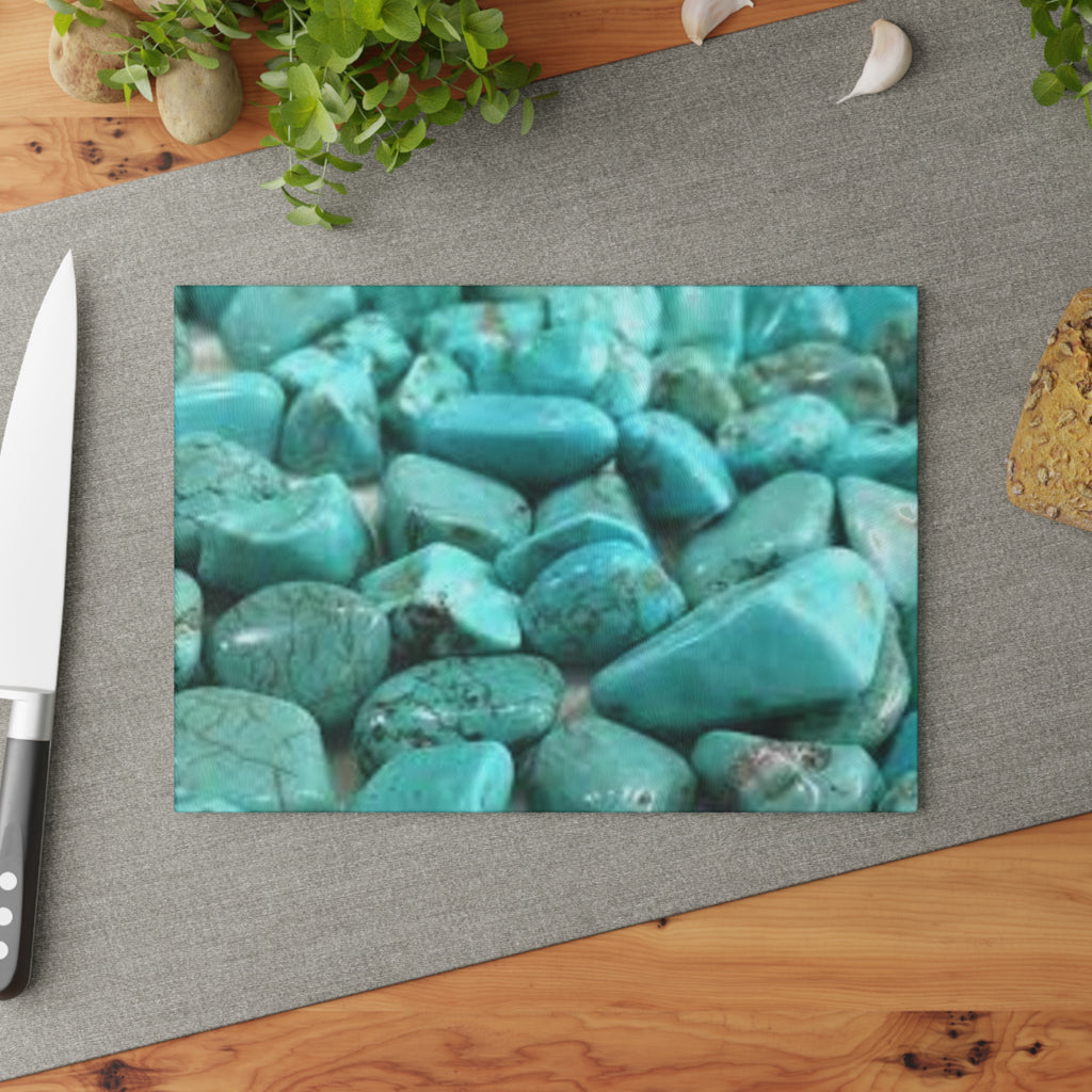 Turquoise Pebble Pattern Glass Cutting Board | Gemstone Kitchen Board