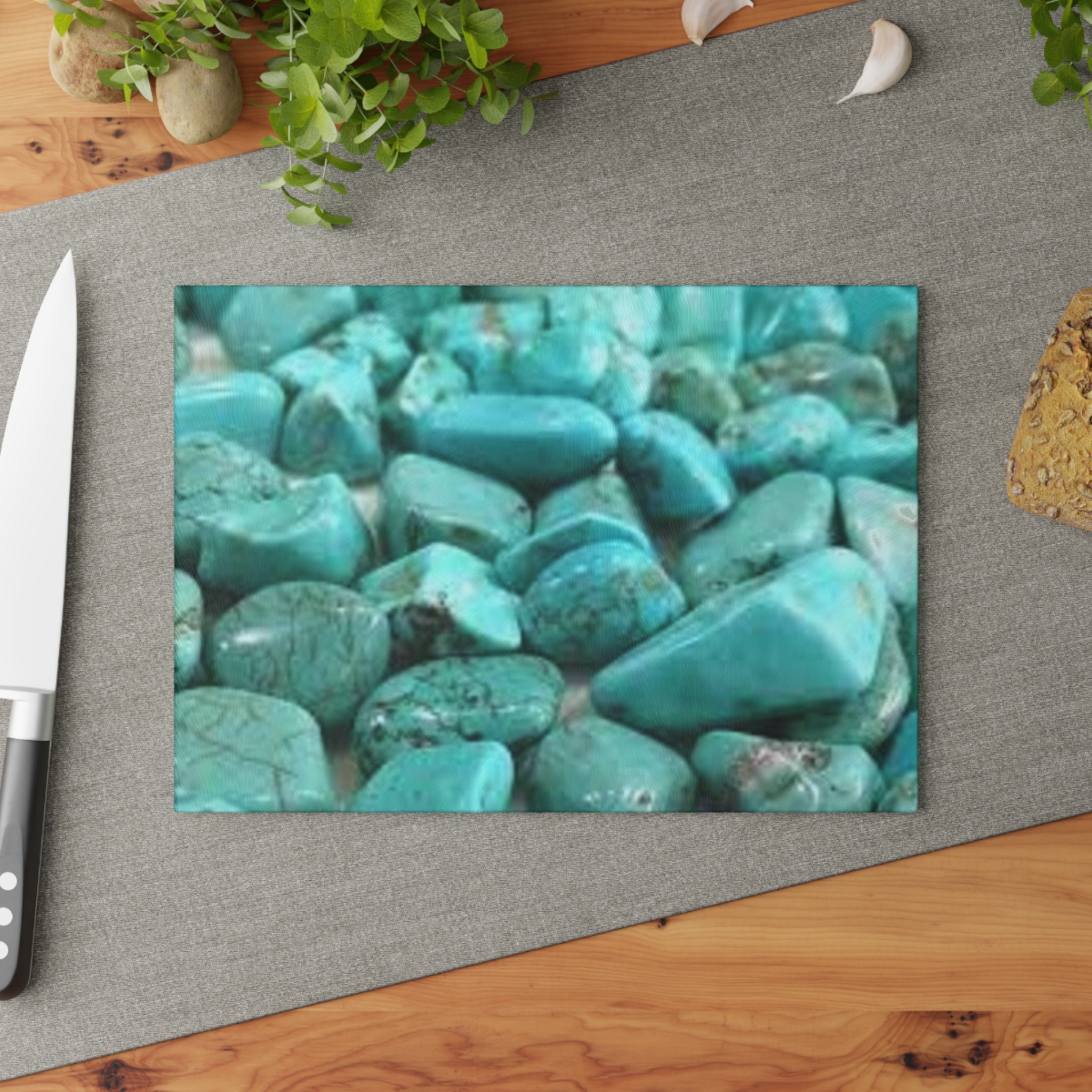 Turquoise Pebble Pattern Glass Cutting Board | Gemstone Kitchen Board