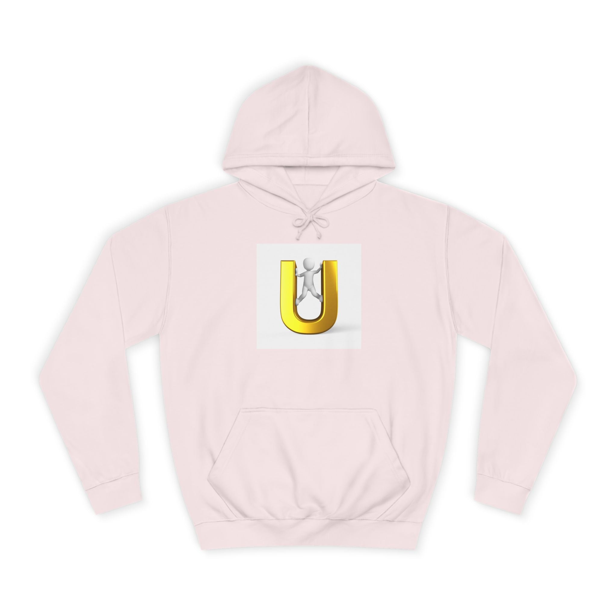 Sweat à capuche lettre U 3D Or | Sweat-shirt typographique bonhomme allumette grimpant