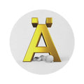Golden Letter Ä with Falling Figure Round Rug | Alphabet Decor