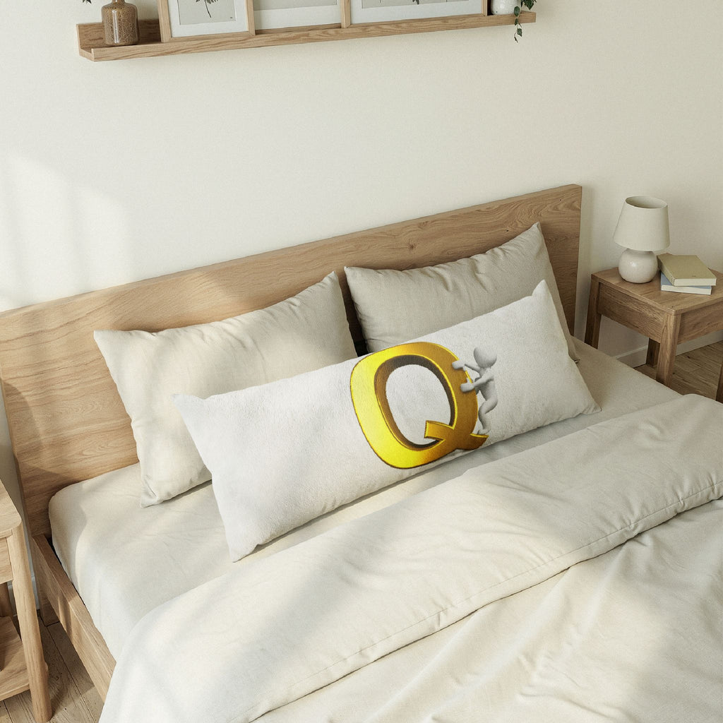 Gold Letter Q with Climbing Figure Body Pillow | Monogram Initial Pillow