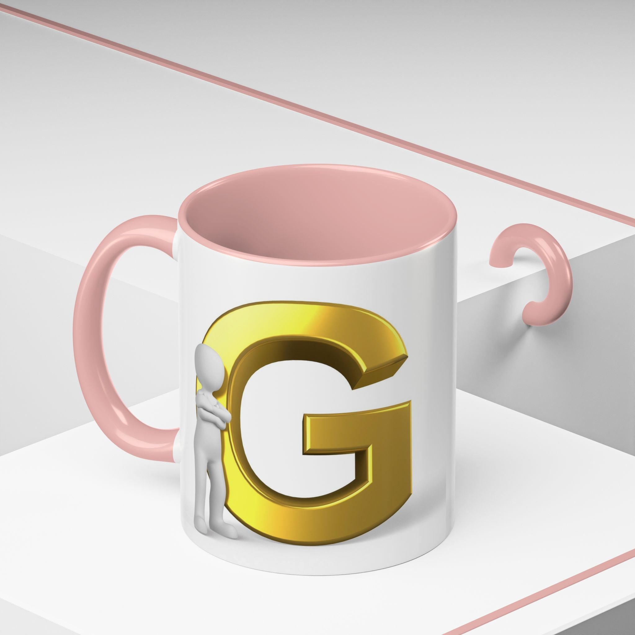 Gold Letter G with 3D Figure Coffee Mug | Initial Monogram Accent