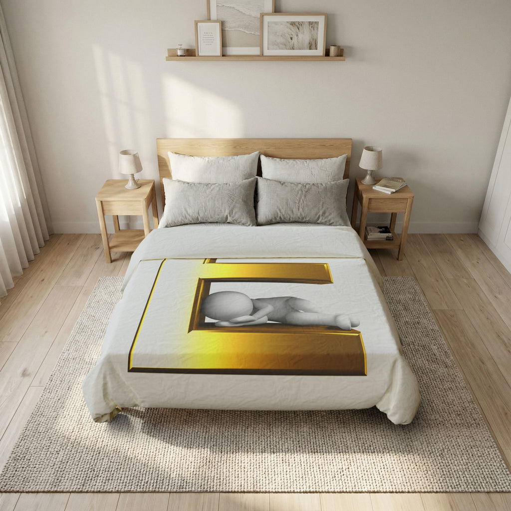 Golden Letter E with Sleeping Figure duvet cover | Initial monogram bedding