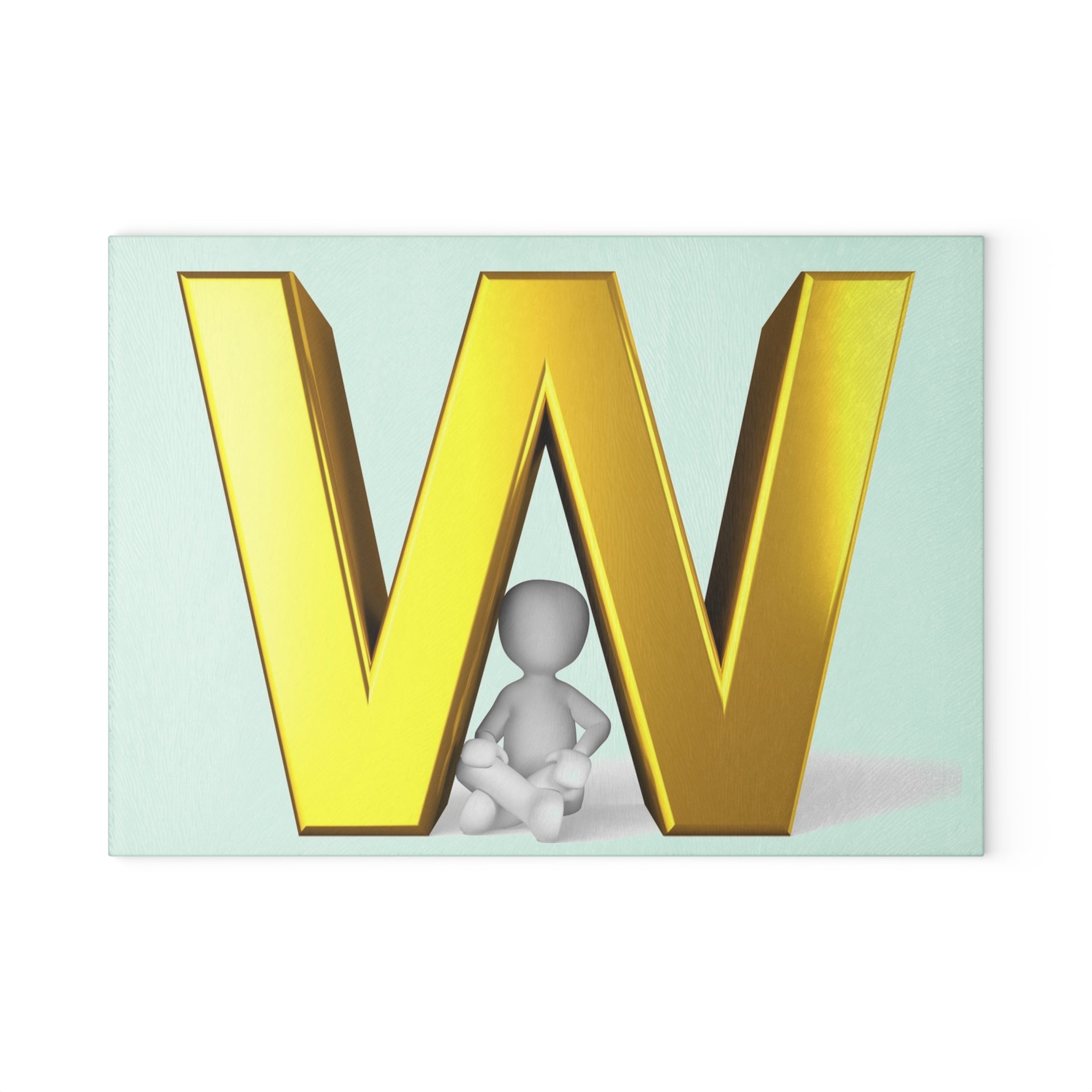 Gold Letter W with Sitting Figure Glass Cutting Board | Monogram Kitchen Decor
