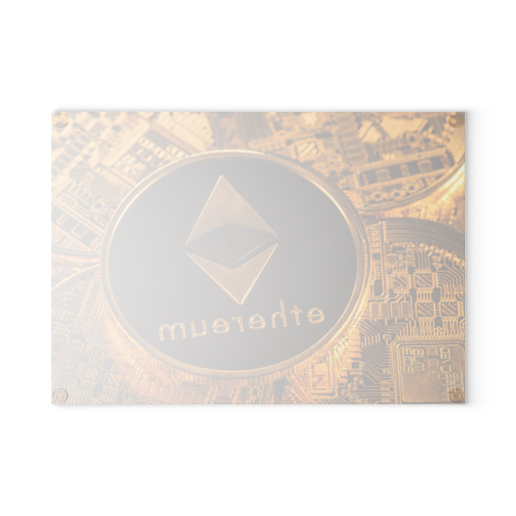 Ethereum Crypto Coin Glass Cutting Board | Cryptocurrency Kitchen Decor