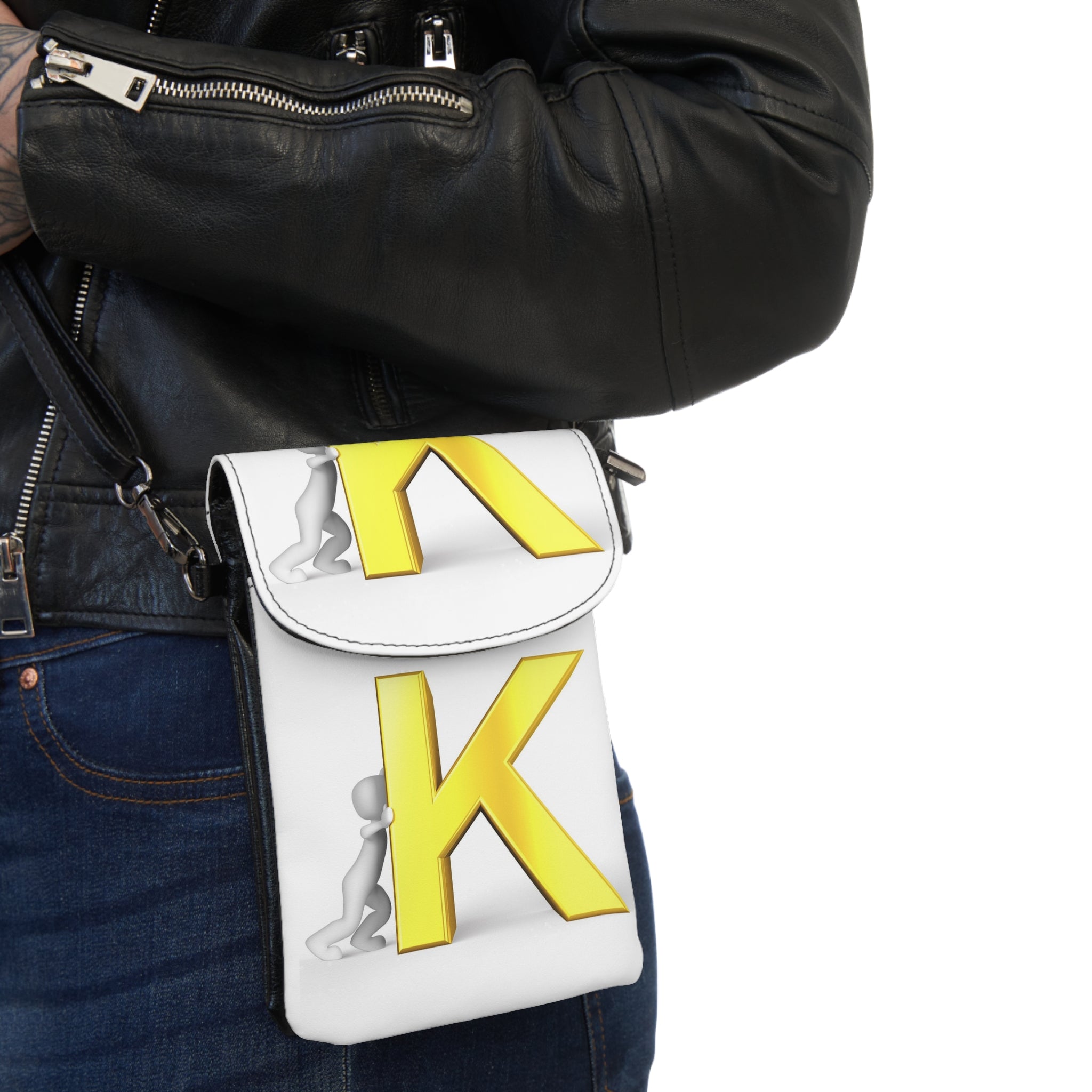 Yellow Letter K Cell Phone Wallet | Small Crossbody Phone Pouch