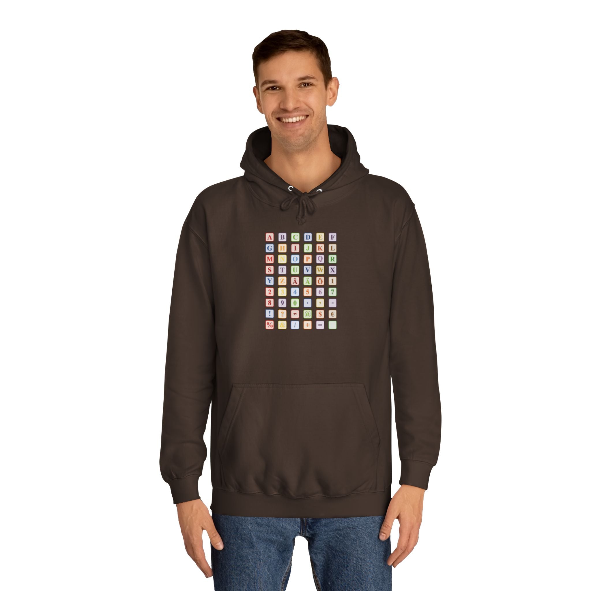 Alphabet Blocks Hoodie | Colorful Letter Grid, Back & Front Print