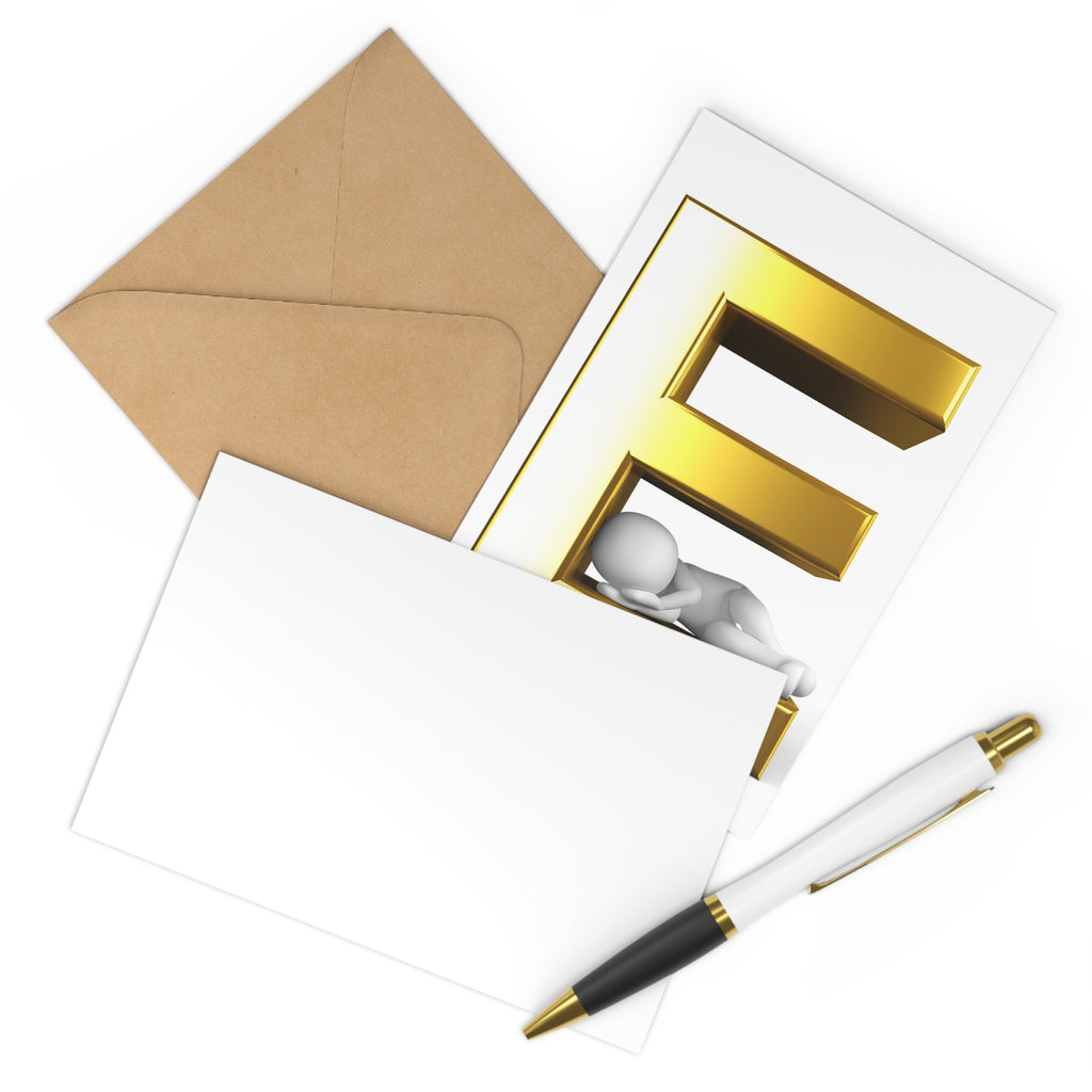 Gold 3D Letter E Postcards, Alphabet Letter E Stationery Set (7 pcs)