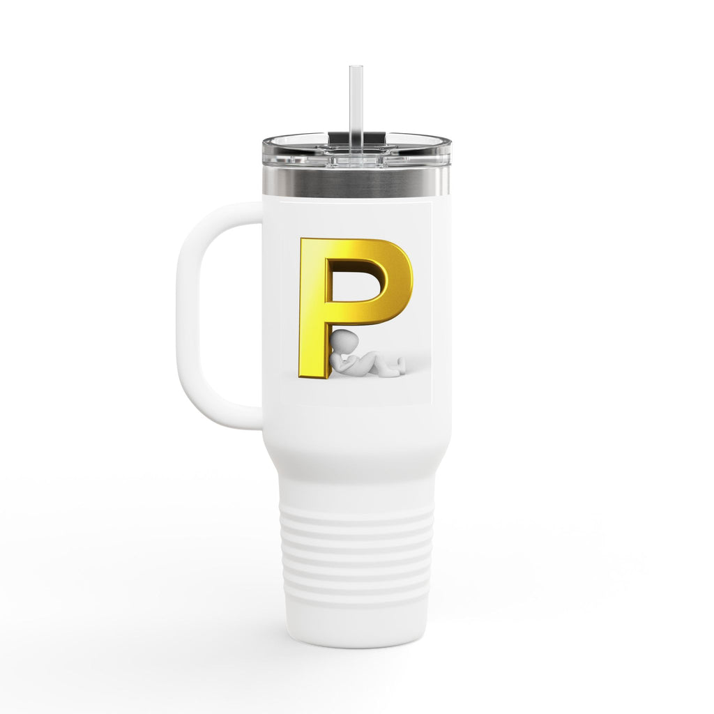 Gold Letter P Monogram Travel Mug | 40oz Insulated Tumbler