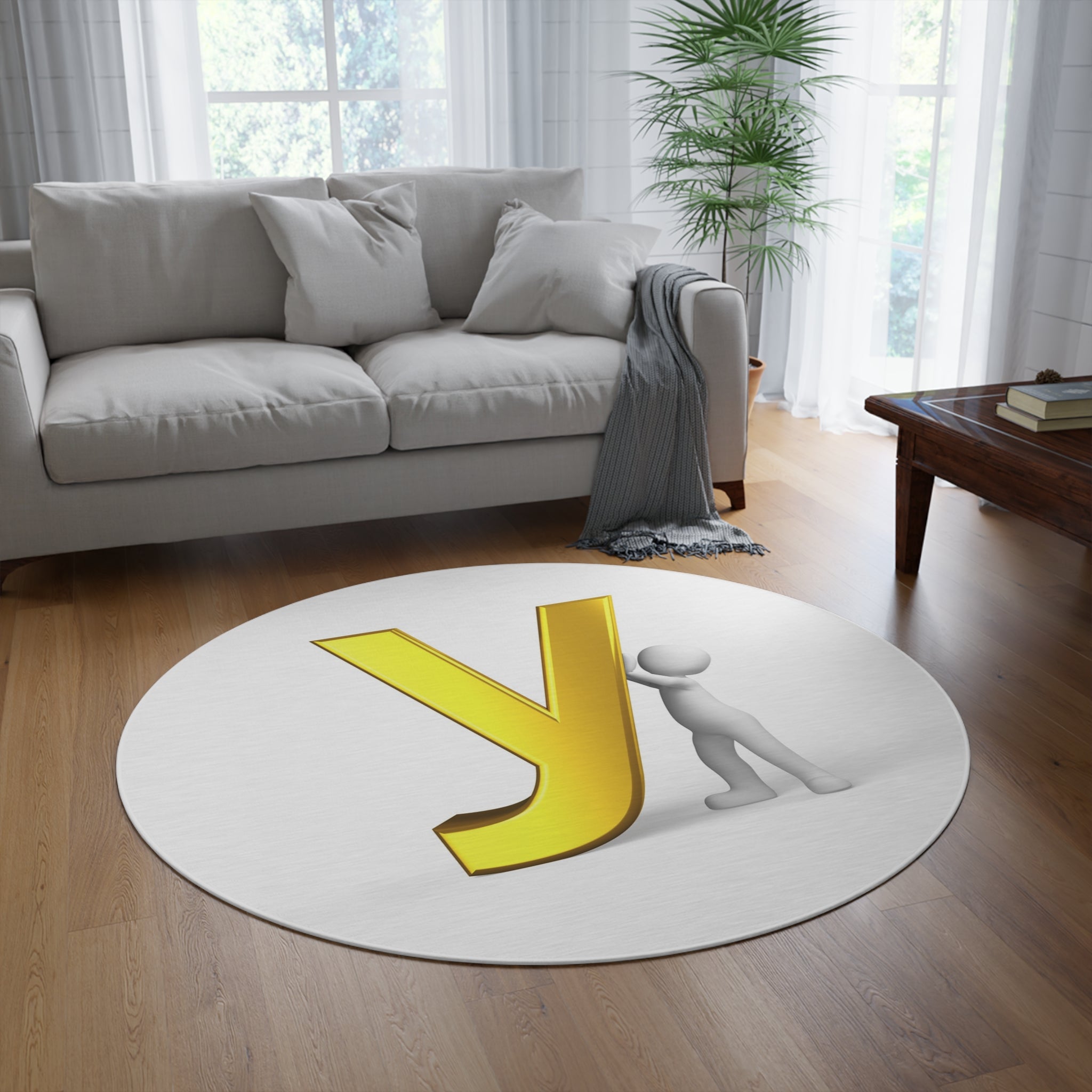 Gold Letter Y Monogram Round Rug | Initial Accent Floor Mat