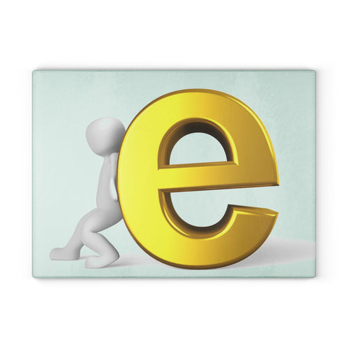 Planche à découper en verre lettre E 3D dorée avec personnage | Décoration de cuisine alphabet