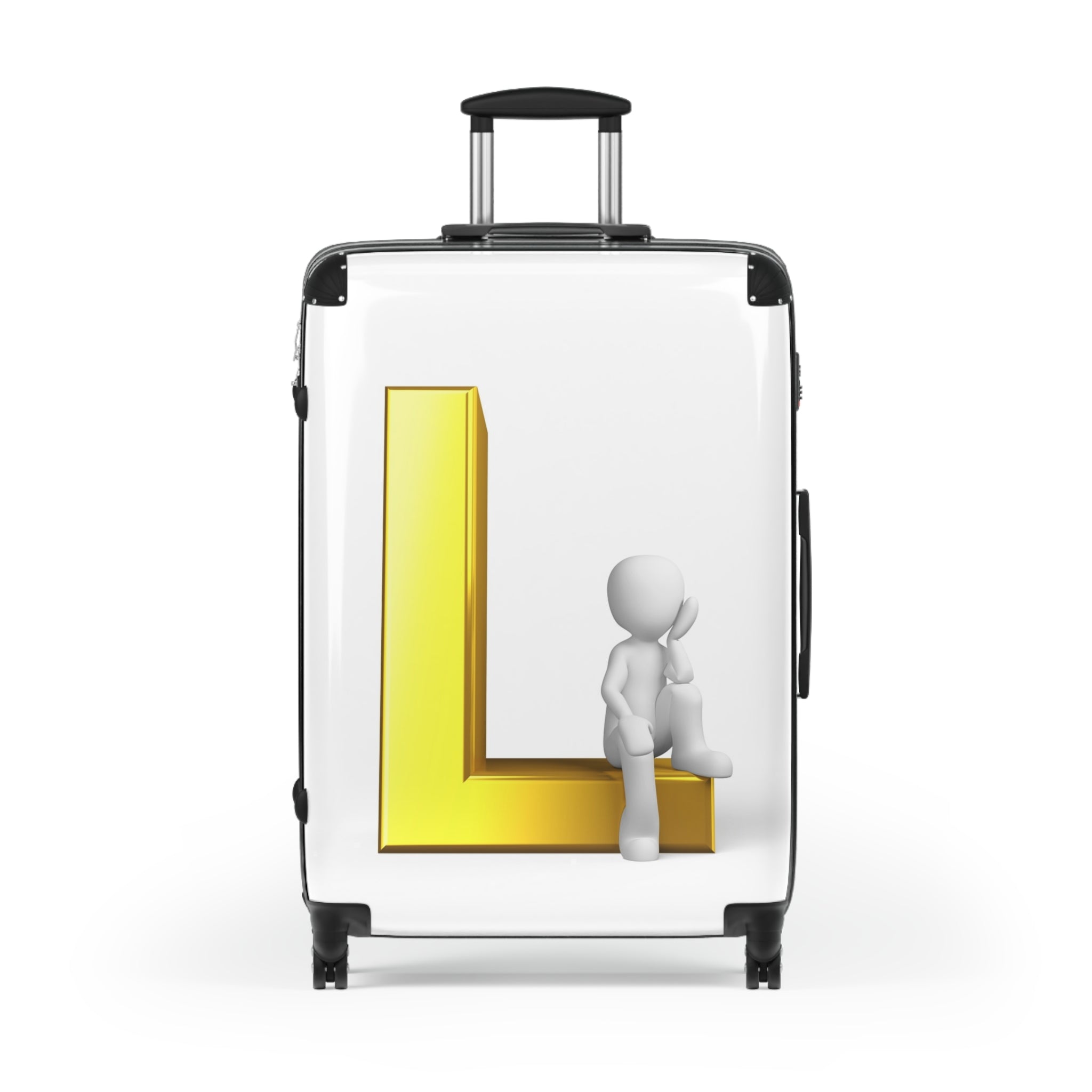 Gold Letter L with Sitting Figure Suitcase | Personalized Initial L Luggage