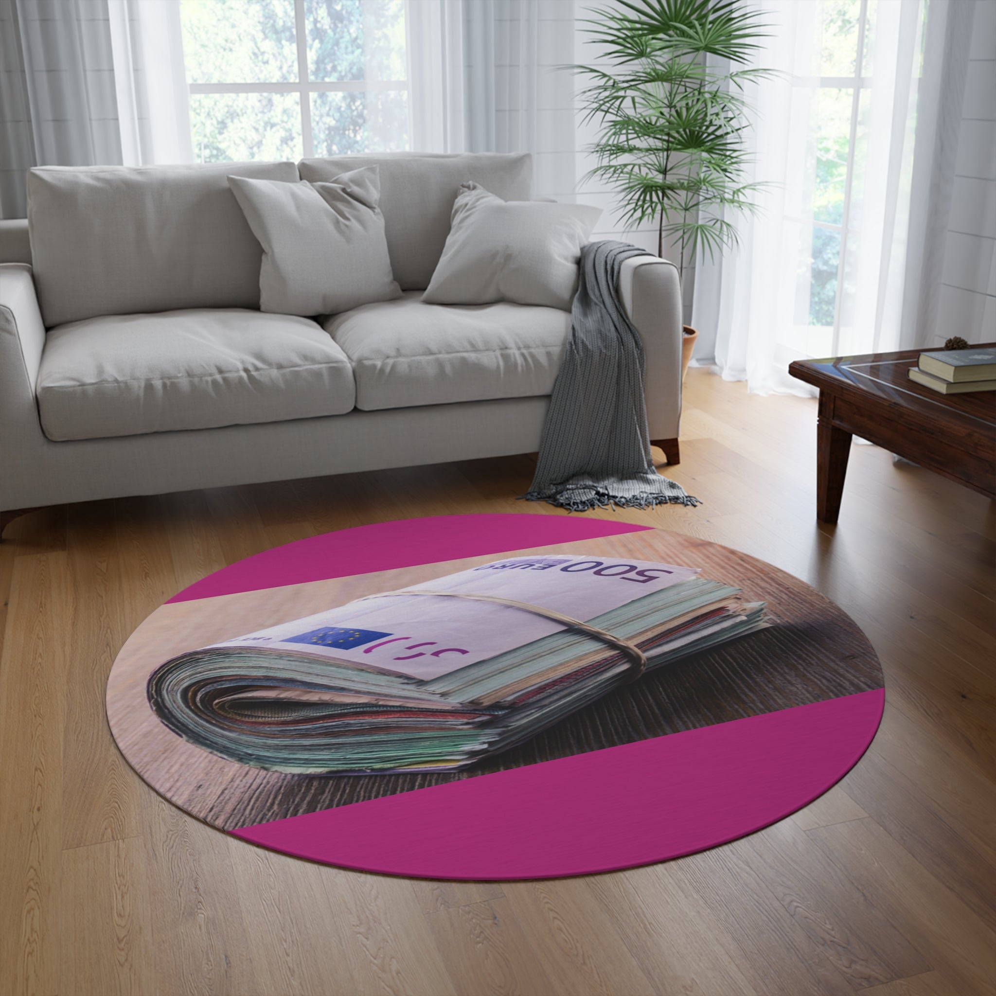 Stack of Euro Banknotes Round Rug | Money Print Circular Floor Mat