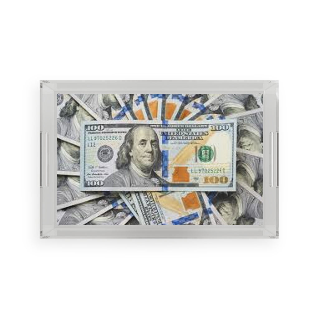Hundred Dollar Bills Acrylic Serving Tray | Money Stack Decorative Tray