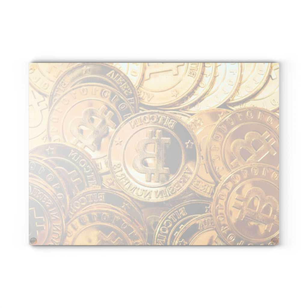 Bitcoin Gold Coins Glass Cutting Board | Cryptocurrency Kitchen Decor