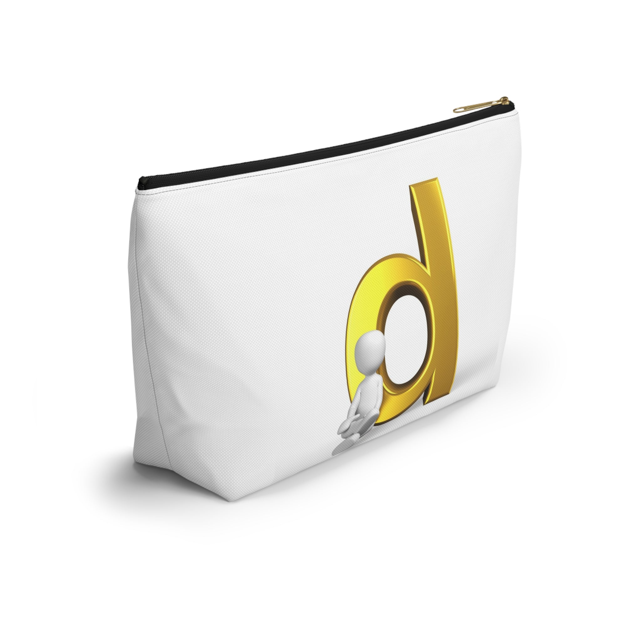Gold Letter D with Sitting Figure Accessory Pouch | T-Bottom Zipper Pouch