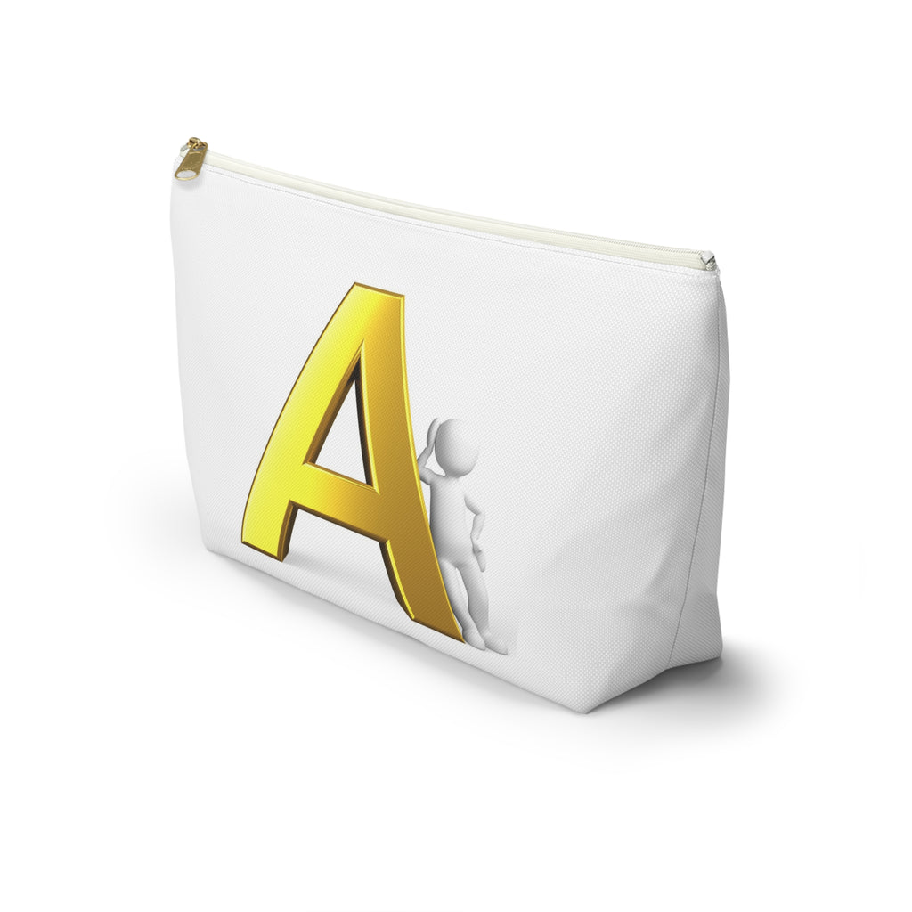 Gold Letter A Monogram Accessory Pouch | T-Bottom Cosmetic Bag